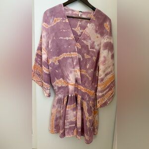 YFB Young Fabulous & Broke Long Sleeve Dress in Tie-Dyed Purple and Orange Soft